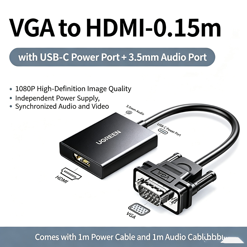 0.15M UGREEN VGA Male to HDMI  - Hdmi Vga Adapter incelemesi ve fiyatı